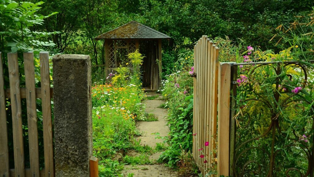 garden, garden door, cottage garden, flower wallpaper, garden gate, garden shed, nature, flower background, beautiful flowers, entry, wood, slatted door, wooden door, blossom, bloom, gardeners, fenced in, flower, lush, gorgeous, romantic, multicoloured, summer, romance