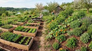 ogród permakulturowy na wiosnę, hügelkultur, ściółkowanie ogrodu, naturalne nawożenie ogrodu , wał permakulturowy, gządka podwyższona