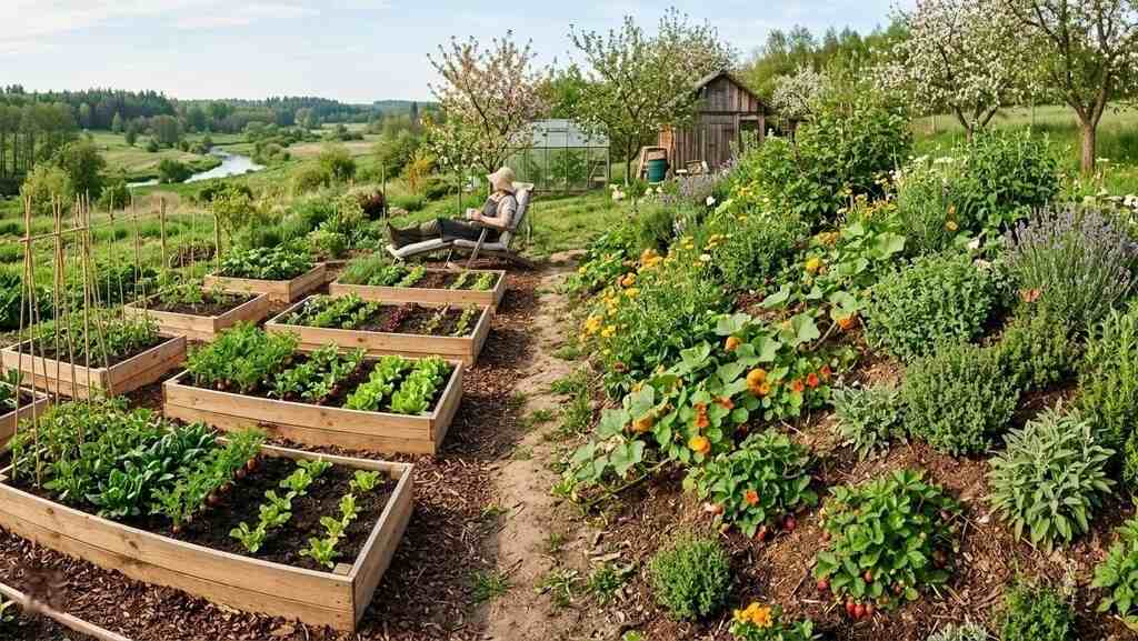 ogród permakulturowy na wiosnę, hügelkultur, ściółkowanie ogrodu, naturalne nawożenie ogrodu , wał permakulturowy, gządka podwyższona