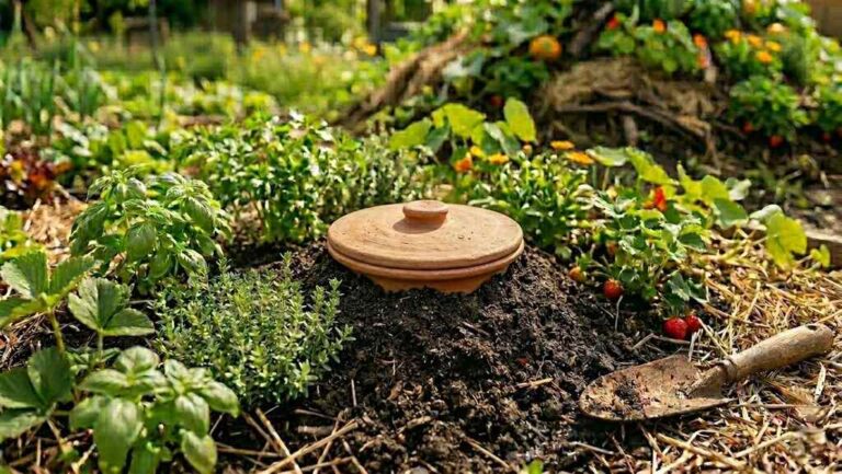 ogród permakulturowy na wiosnę, olla, czym ściółkować grządki na wiosnę, jak przygotować grządki bez przekopywania, kiedy siać pierwsze warzywa w ogrodzie permakulturowym, jak odchwaszczać ogród metodą permakultury, pierwsze prace w ogrodzie biodynamicznym